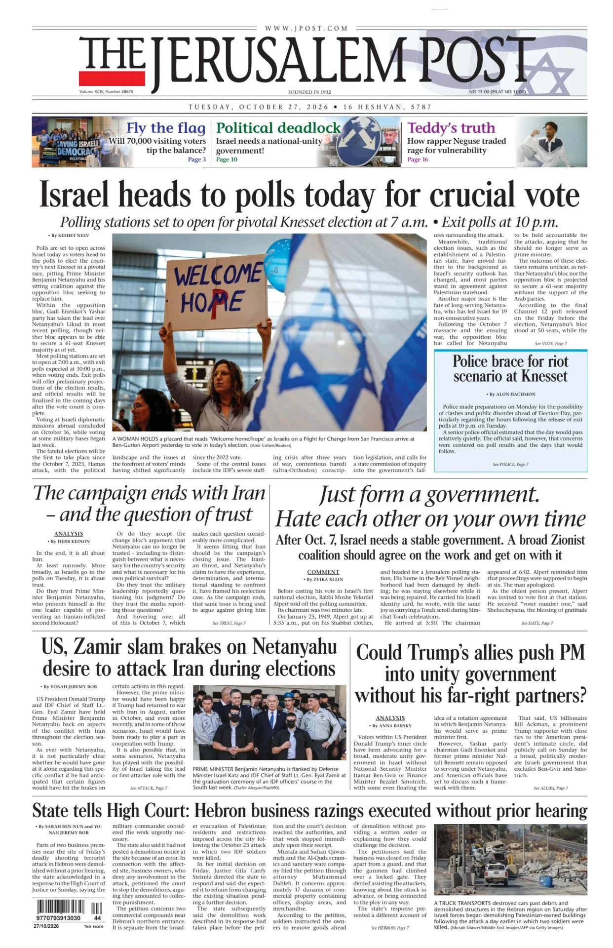 Prima-pagina-the jerusalem post-edizione-di-oggi-27-10-2026